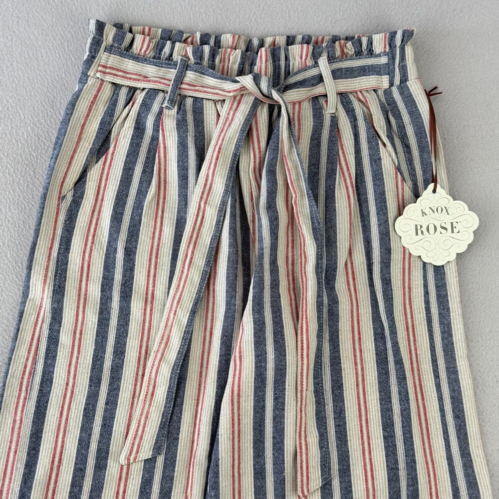 Knox Rose Striped Wide Leg Pants Women Medium Ivory Blue Red Paperbag Waist NWT‎
